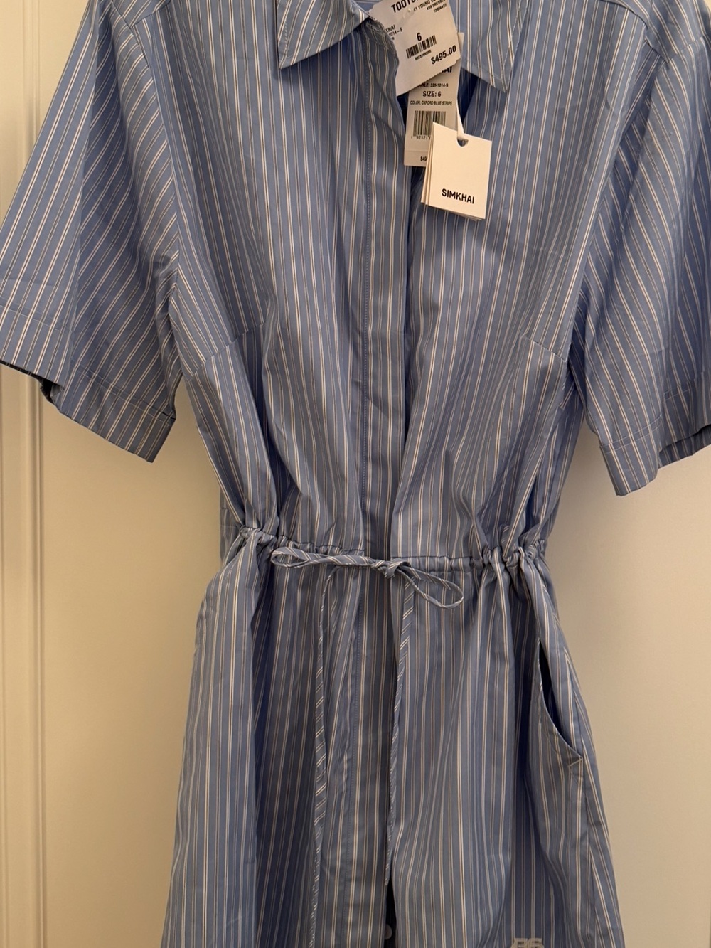 Jonathan Simkhai Blue and White Striped Midi Shirt Dress